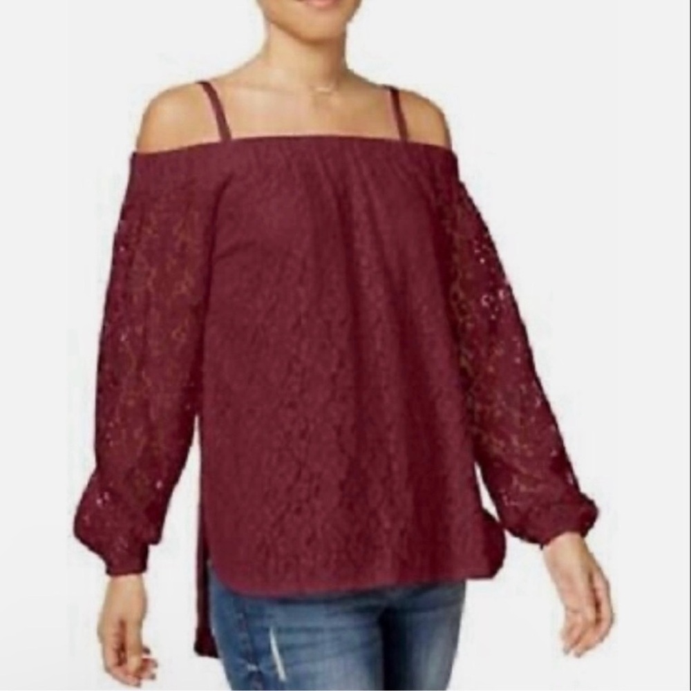 Seven Sisters Maroon Lace Off The Shoulder Blouse Size Juniors XL
